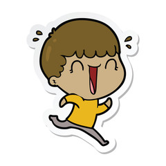 sticker of a laughing cartoon man running