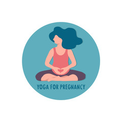 Vector illustration of a young pregnant woman sitting in a Lotus position . Yoga for pregnant women, linear design