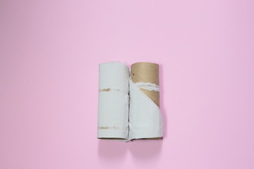 Toilet paper roll ran out. It's a metaphor about couples, business, half feelings and emptiness