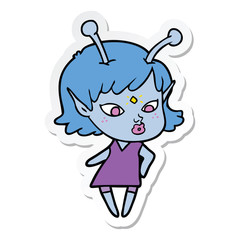 sticker of a pretty cartoon alien girl
