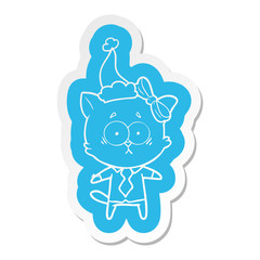 cartoon  sticker of a cat wearing santa hat