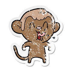 distressed sticker of a crazy cartoon monkey