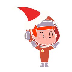 happy flat color illustration of a astronaut man wearing santa hat