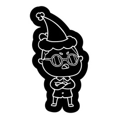 cartoon icon of a annoyed woman wearing santa hat