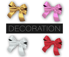 Set of realistic vector decorative silk bows isolated on white background