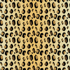 Leopard pattern. Seamless vector print. Realistic animal texture. Black and yellow spots on a beige background. Abstract repeating pattern - leopard skin imitation can be painted on clothes or fabric.