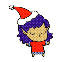 comic book style illustration of a elf girl wearing santa hat