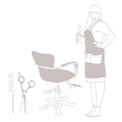 Vector illustration, profession of hairdresser, attributes and accessories of hairdresser master
