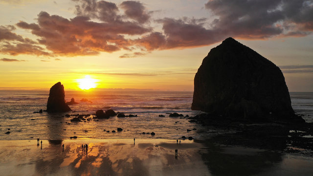 Dramatic Orange Light at Sunset on Pacific Coast at Cannon Beach © Christopher Boswell