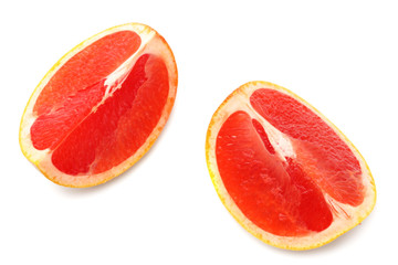 healthy food. sliced grapefruit isolated on white background. top view