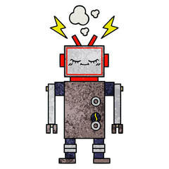 retro grunge texture cartoon dancing robot