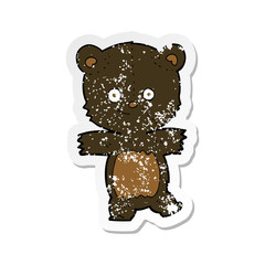 retro distressed sticker of a cartoon cute black bear