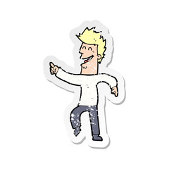 retro distressed sticker of a cartoon man pointing and laughing