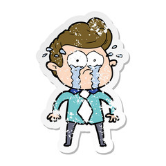 distressed sticker of a cartoon crying man
