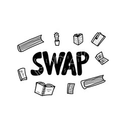Book Swap hanwritten lettering. Vector design. 