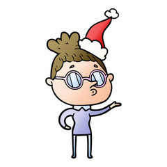 gradient cartoon of a woman wearing glasses wearing santa hat