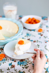 Cottage cheese casserole served. Healthy nutrition breakfast