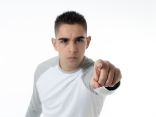 Fototapeta premium Mad and aggressive guy in facial expressions and negative human emotions