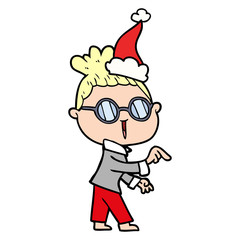 line drawing of a woman wearing spectacles wearing santa hat