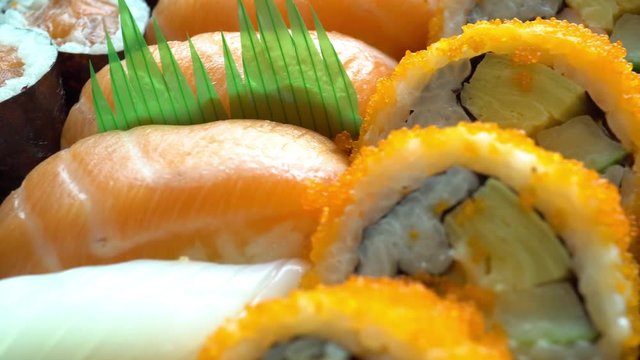 Close up of a variety of sushi, the Japanese delicacy.