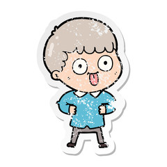 distressed sticker of a cartoon man staring