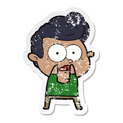distressed sticker of a cartoon staring man