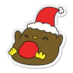 christmas sticker cartoon of kawaii penguin