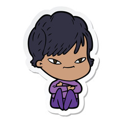 sticker of a cartoon happy woman