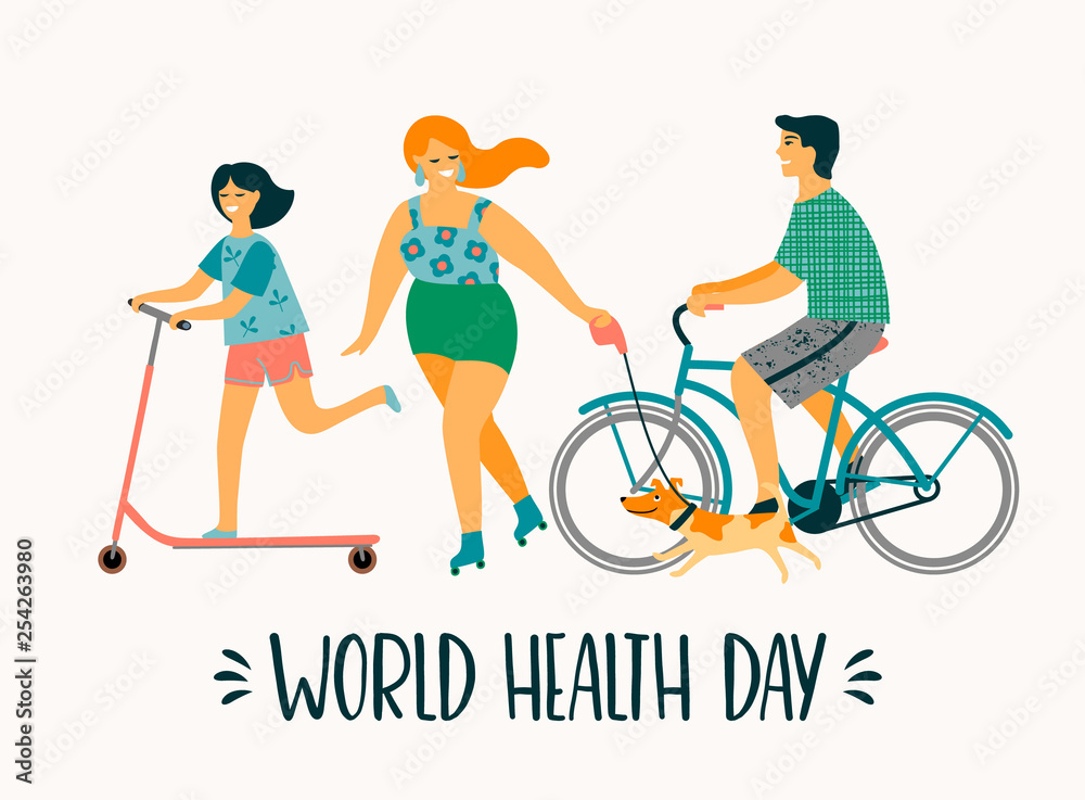 Wall mural world health day. healthy lifestyle. sport family.