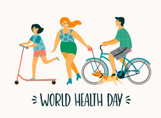 World Health Day. Healthy lifestyle. Sport family.