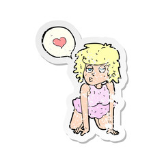 retro distressed sticker of a cartoon woman in love