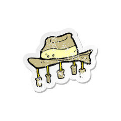 retro distressed sticker of a cartoon hat with corks