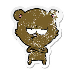 distressed sticker of a bored bear cartoon