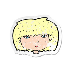 retro distressed sticker of a cartoon female face