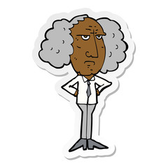 sticker of a cartoon big hair lecturer man