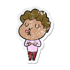 distressed sticker of a cartoon man singing