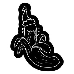 cartoon icon of a crying banana wearing santa hat