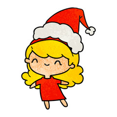 christmas textured cartoon of kawaii girl