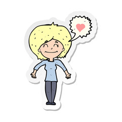 sticker of a cartoon happy woman in love