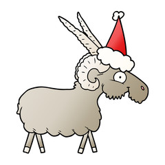 gradient cartoon of a goat wearing santa hat