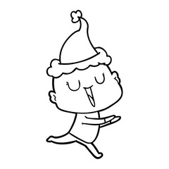 happy line drawing of a bald man wearing santa hat