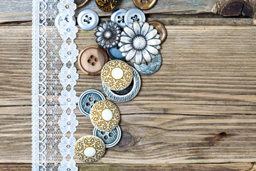 vintage buttons and lace tape