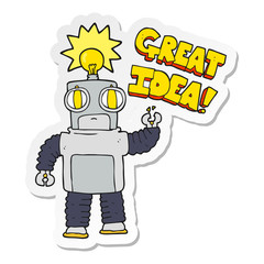 sticker of a cartoon robot with great idea