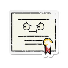 distressed sticker of a cute cartoon graduation diploma