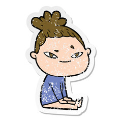 distressed sticker of a cartoon woman