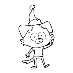 nervous dog in t shirt wearing santa hat