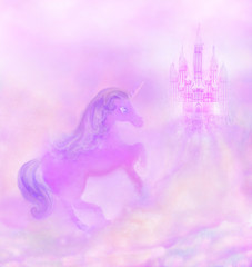 Castle in the clouds and beautiful unicorn
