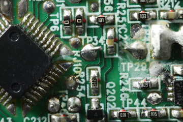 Electronics chips components soldered on a PCB