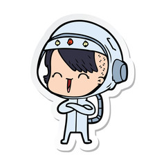 sticker of a happy cartoon space girl