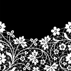 White lace border with flowers on black background